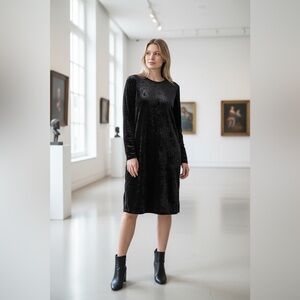 Michael Kors XXL Black Crushed Velvet Long Sleeve Shift Dress NWT